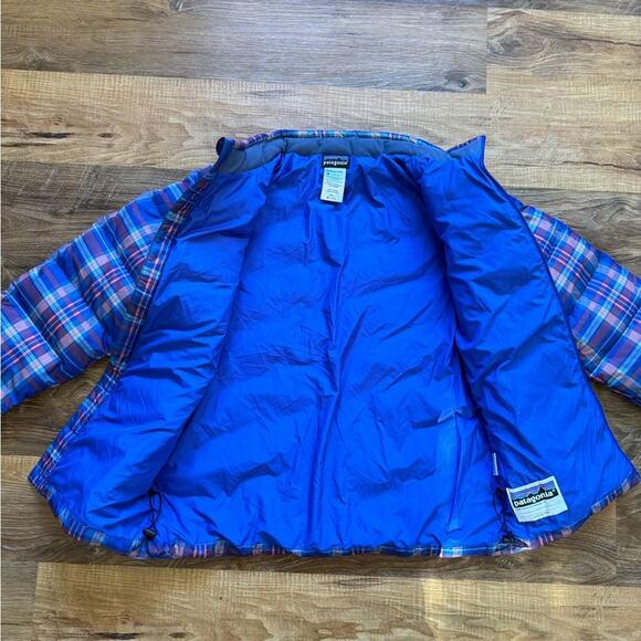 Patagonia Girls’ Down Jacket Plaid Blue Size 14 - Picture 10 of 14